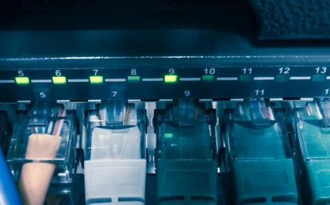 Light blue patch cord internet cables connected Fotos de archivo