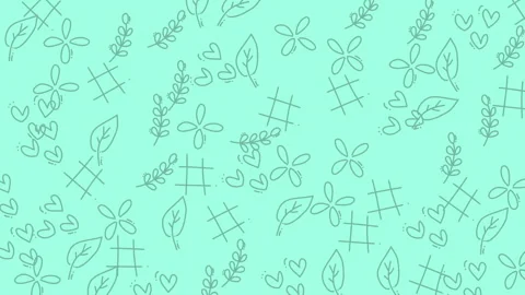 Light blue pattern with leaves, hearts, flowers, and grids. Ideal for spring des Stock Footage 319222041