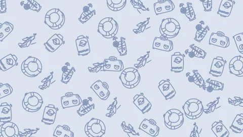 Light blue pattern with swimming and beach item doodles. Ideal for summerthemed  Stock Footage 328144928