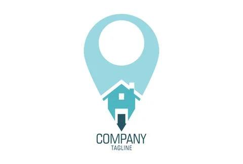 Light Blue Pin Point Position House Building Logo Design	 Illustrazione stock