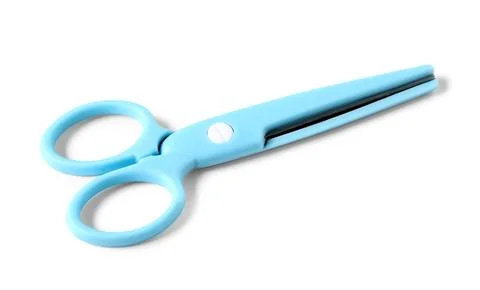 Light blue plastic safety scissors for children, crafting and school supplies Stock Photos