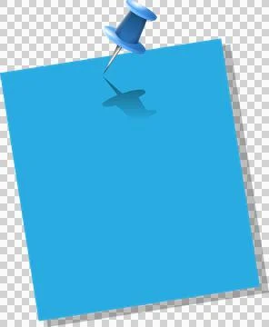 Light blue pushpin is piercing bright blue sticky note in 3D render, transparent Illustrazione stock