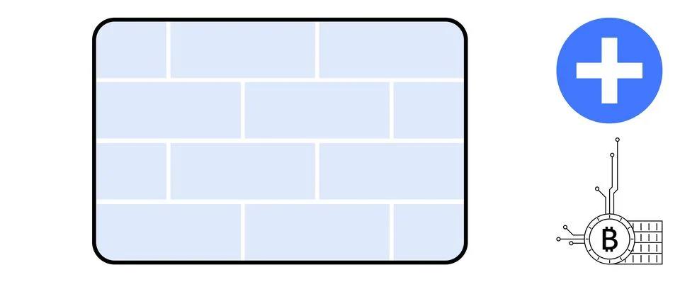 A light blue rectangular block pattern framed in black, with a blue circle co Stock Illustration