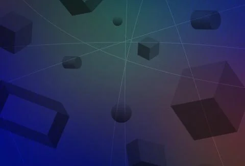 Light Blue, Red vector layout with 3D cubes, cylinders, spheres, rectangles. イラスト素材