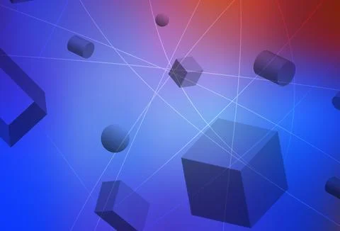 Light Blue, Red vector layout with 3D cubes, cylinders, spheres, rectangles. イラスト素材