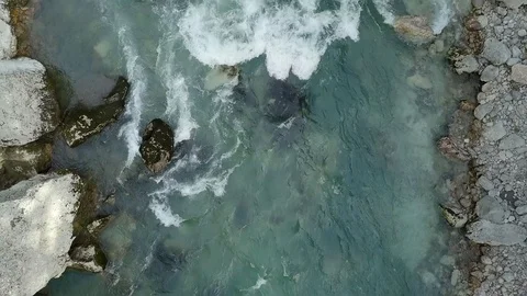 Light blue river in mountain gorge top down birds view Stock Footage 90314007