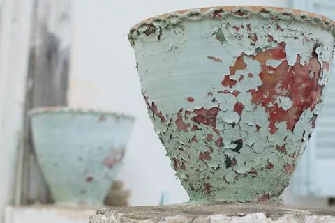 Light blue rustic vase Stock Photos