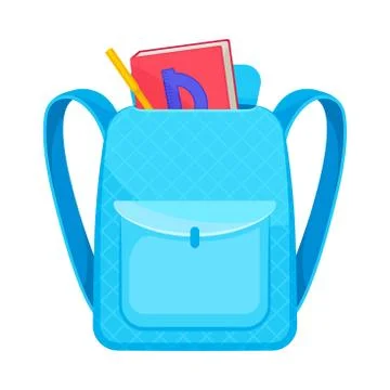 Light blue school backpack with a large pocket. Vector illustration on a white Illustrazione stock