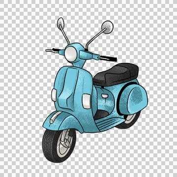Light blue scooter is being shown in vintage vector art with headlight, tread, Stock Illustration