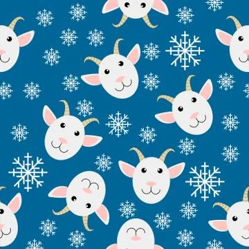 Light blue seamless christmas background with goats - vector Stock-Illustration