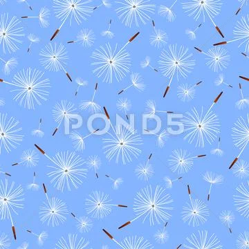 Light blue seamless pattern with dandelion fluff Stock Illustration