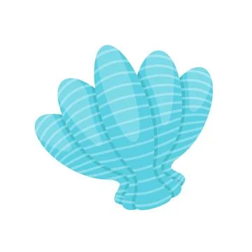 Light blue seashell with striped pattern. Marine life illustration. Stock Illustration