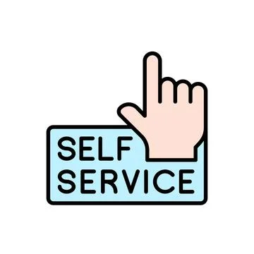 Light Blue SELF SERVICE Label with Finger Tap Icon for UI Elements Stock Illustration