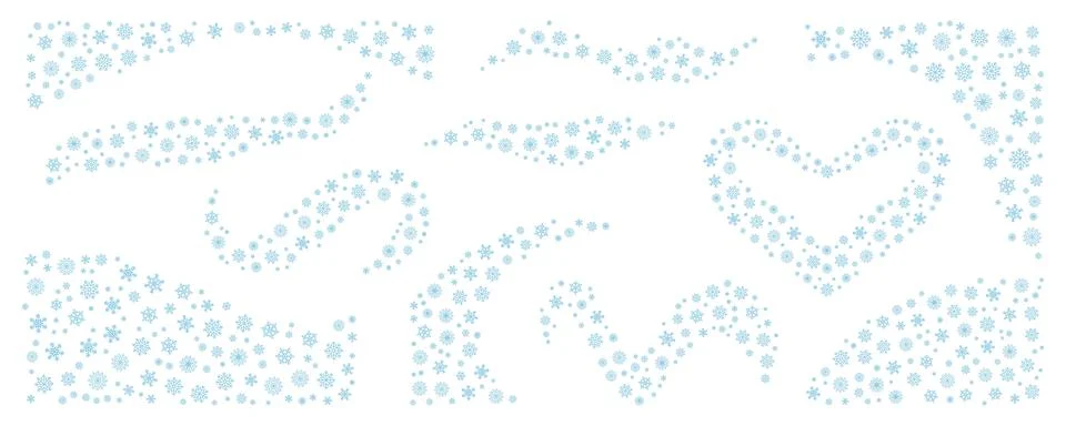 Light blue set of elegant snowflake borders, decorative corners, wave divid.. Stock Illustration