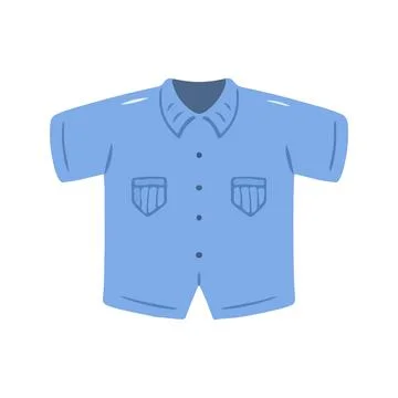 Light Blue Short Sleeve Collared Shirt Two Pockets Casual Button Up Top Unifo Stock Illustration