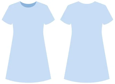 Light Blue Short Sleeve T-Shirt Dress Vector Template Front and Back Stock Illustration