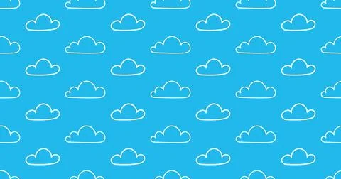 Light blue sky white clouds pattern seamless vector background. Ornament can be Stockillustratie