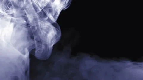 Light blue smoke, on a black background, smooth, steam, in the center Stock Footage 154766401