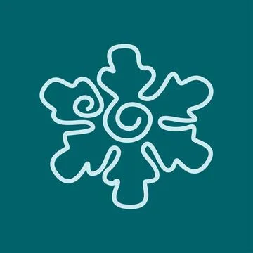 A light blue snowflake on an emerald background in a continuous line art style Stock Illustration