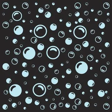 Light blue soap bubbles on a black background Stock Illustration