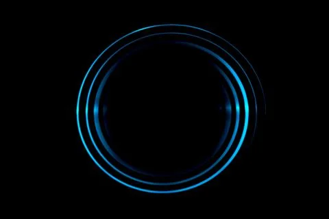 Light blue spiral with circle ring on black backdrop, abstract background Stock Illustration