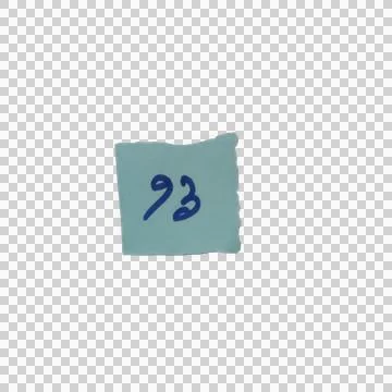 Light blue square paper note with the number ninety three written in dark b.. Фото