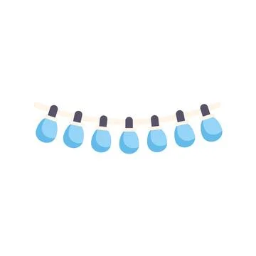 Light blue string lights hanging on a white background Stock Illustration