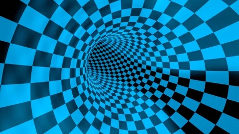 Light Blue Super Cool Infinite Wormhole Tunnel with Checkerboard Pattern Bac Stock Footage 346814503