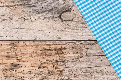 Light blue tablecloth on rustic old wooden background Stock Photos