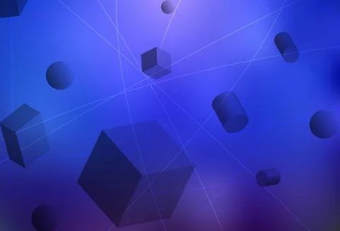 Light BLUE vector backdrop with 3D cubes, cylinders, spheres, rectangles. Illustrazione stock