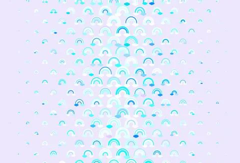 Light BLUE vector backdrop with rainbows, clouds. Illustrazione stock