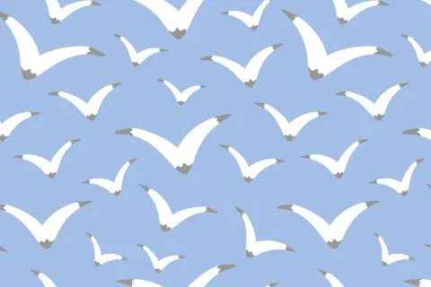 Light blue vector seamless pattern with seagulls Stock Illustration