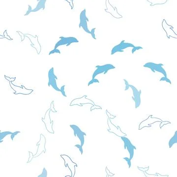 Light BLUE vector seamless pattern with sea dolphins. Illustrazione stock
