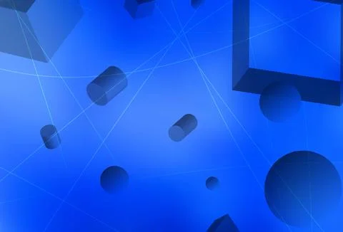 Light BLUE vector texture with 3D cubes, cylinders, spheres, rectangles. Illustrazione stock