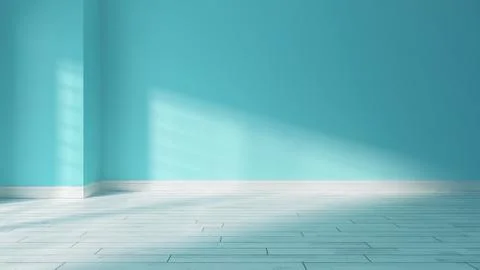 Light blue wall and sunlight from window on the wall realistic 3D rendering Stock Illustration