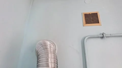 Light Blue Wall with Vent, Air Duct and Metal Conduit Pipe Video stock 331119420