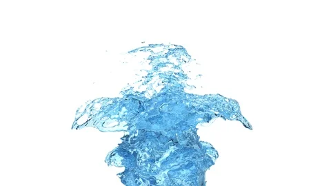 Light blue water splash in slow motion - on white, alpha included (FULL HD) Video stock 88155341