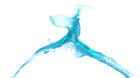 Light blue water splashes collide in slow motion, isolated on white (FULL HD) Video stock 36567531