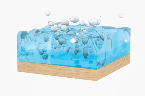Light blue water wave cube, with creative spheres bubble, 3d rendering. Illustrazione stock