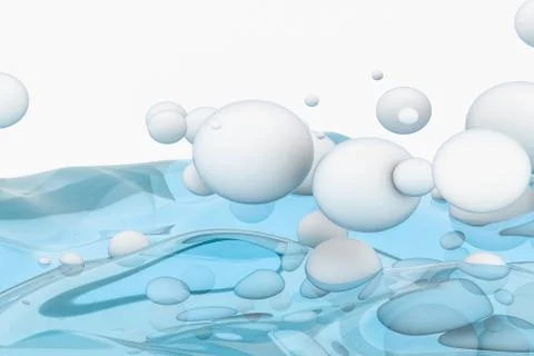 Light blue water wave cube, with creative spheres bubble, 3d rendering. Stock Illustration