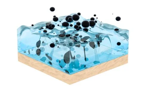 Light blue water wave cube, with creative spheres bubble, 3d rendering. Illustrazione stock