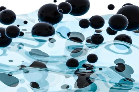 Light blue water wave cube, with creative spheres bubble, 3d rendering. Stock Illustration