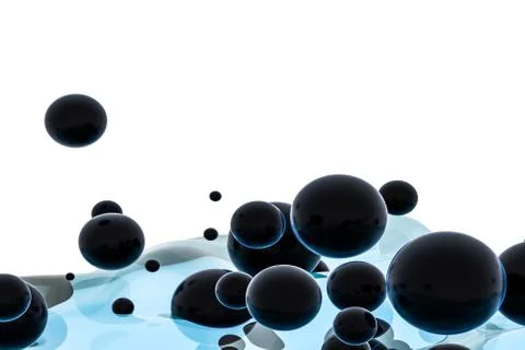 Light blue water wave cube, with creative spheres bubble, 3d rendering. Stock Illustration