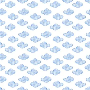 Light blue watercolor clouds pattern seamless on white background Hand drawn  イラスト素材