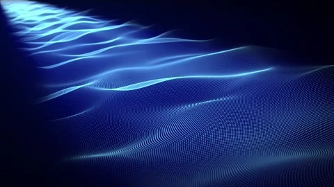 Light blue wave stream smoothly floating on a dark background with soft glow Stock Footage 277352297