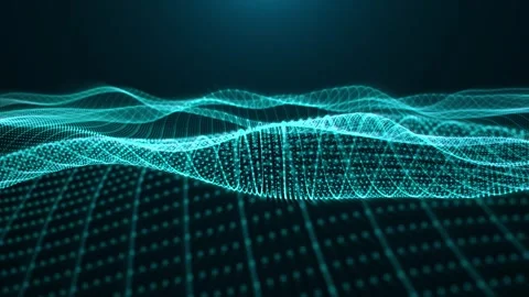 Light blue waves background with flowing field of bright particles and lines Stock Footage 281486133