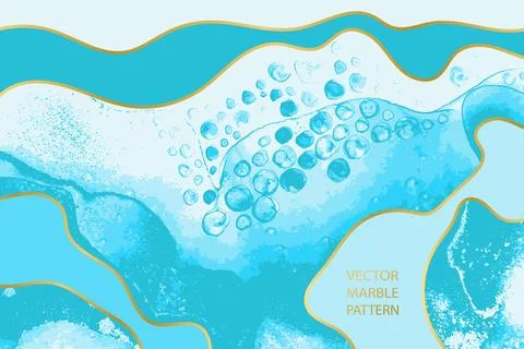 Light Blue Waves, Bubbles and Swirls with Golden Layers Vector Artwork Texture. Illustrazione stock