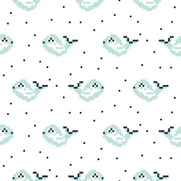Light blue whale cartoon pixel art seamless pattern. Illustrazione stock