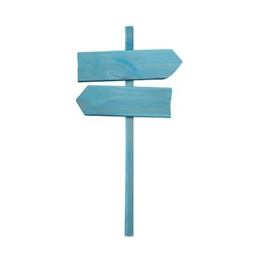 Light blue wooden pointer with arrow-shaped boards on white background Stock Photos