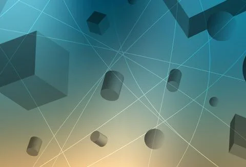 Light Blue, Yellow vector layout with 3D cubes, cylinders, spheres, rectangle イラスト素材